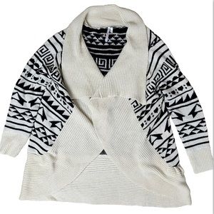 36 Point 5 Aztec Open Cardigan Cream/Black Size Large